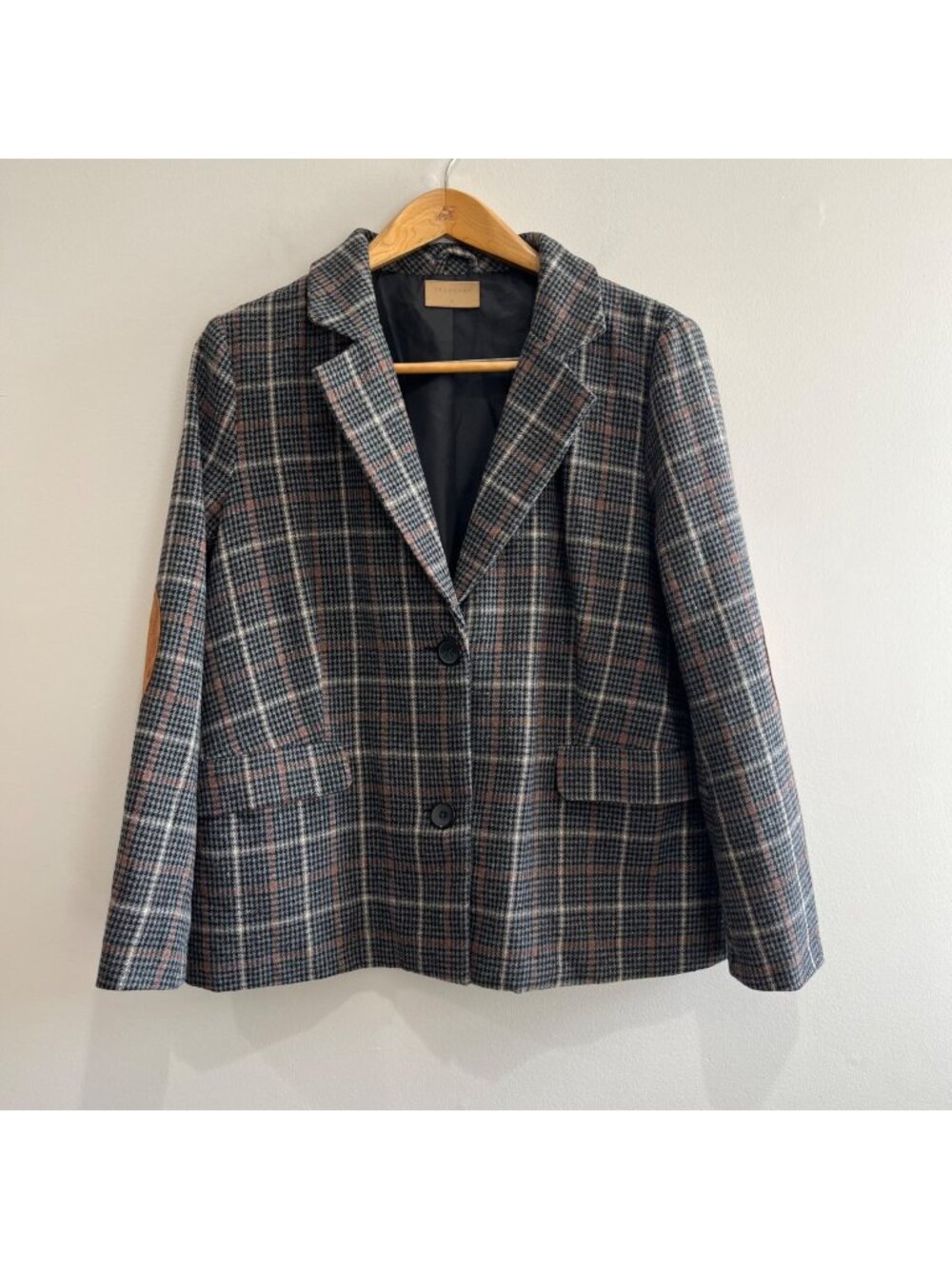 Crescent Plaid Blazer Womens M Gray 2 Button Lined